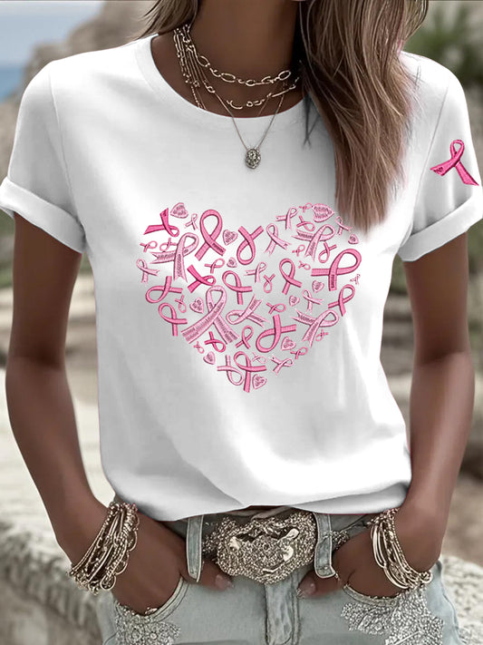 Dámské růžové srdce-tisk hedvábí stuha umělecké v-neck top