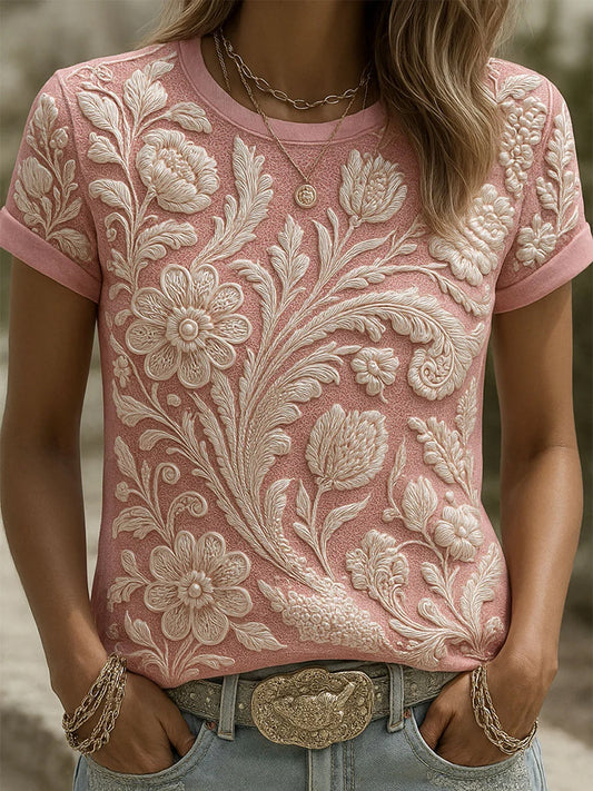 Women's vintage floral art print t-shirt