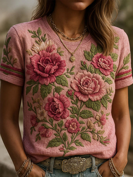 Women's vintage floral art print t-shirt