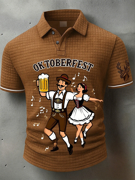 Vintage pánské oktoberfest deerskin art print sleeve polo shirt