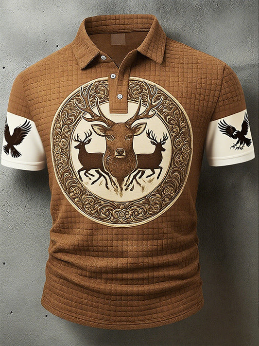 Vintage pánské oktoberfest deerskin art print sleeve polo shirt