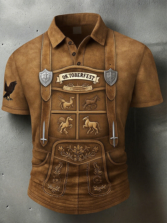 Vintage pánské oktoberfest deerskin art print sleeve polo shirt