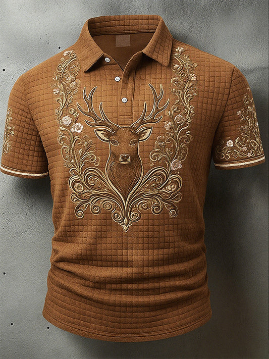 Vintage pánské oktoberfest deerskin art print sleeve polo shirt