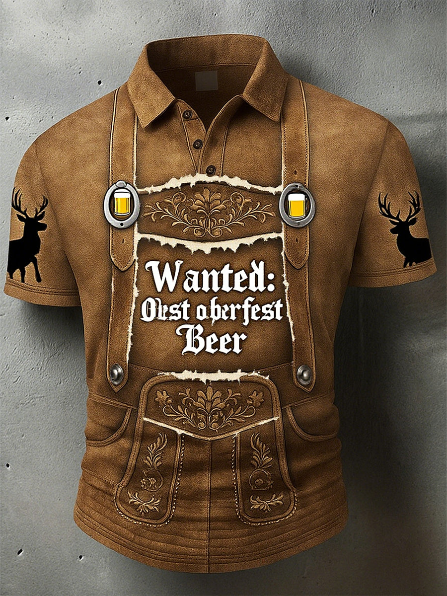 Vintage pánské oktoberfest deerskin art print sleeve polo shirt