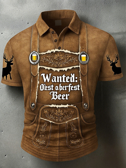 Vintage pánské oktoberfest deerskin art print sleeve polo shirt
