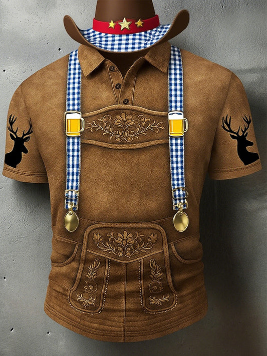 Vintage pánské oktoberfest deerskin art print sleeve polo shirt