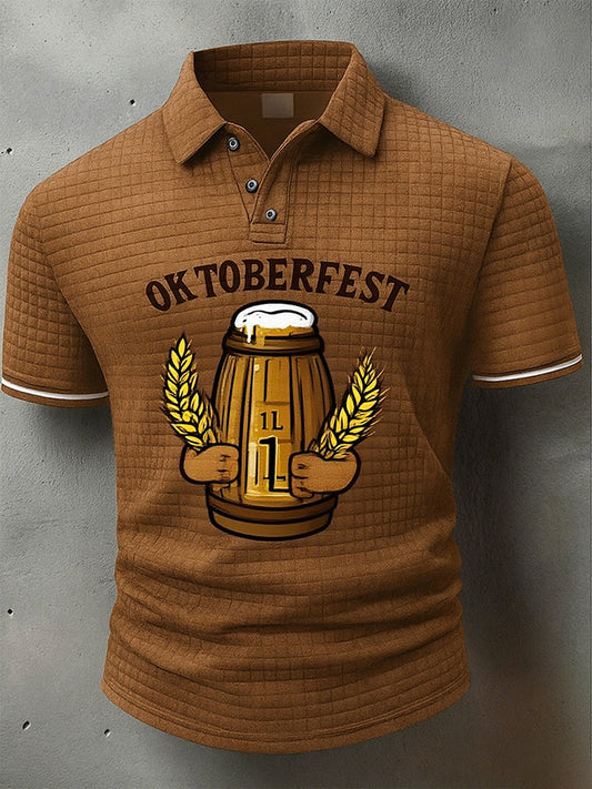 Vintage pánské oktoberfest deerskin art print sleeve polo shirt