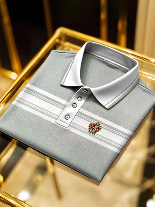 Mužská světle šedá pruhovaná business polo košile