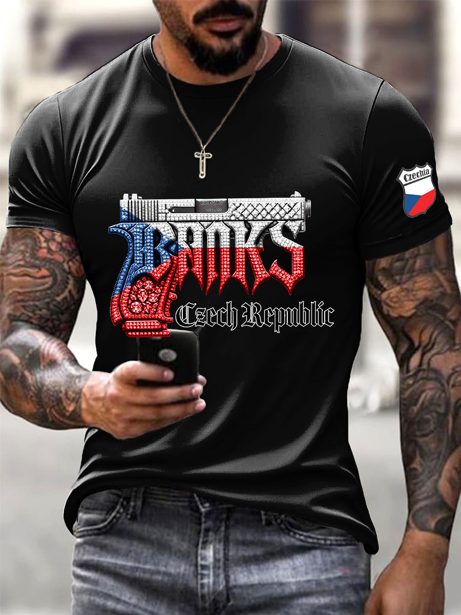 Men's black czech pistol casual t-shirt