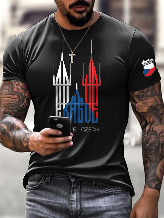 Men's black czech architecture casual t-shirt