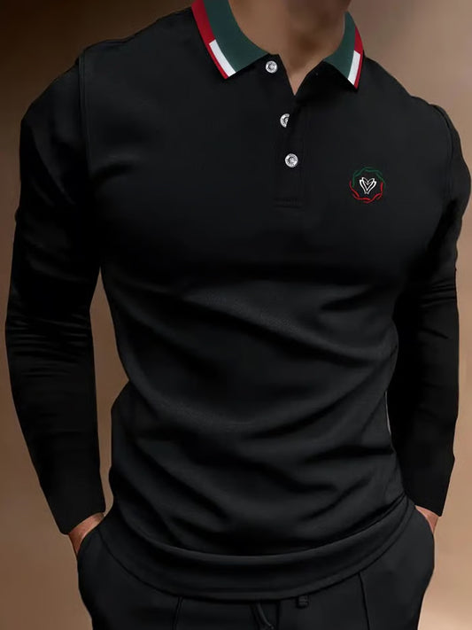 Pánské retro business casual dlouhý rukáv pólo