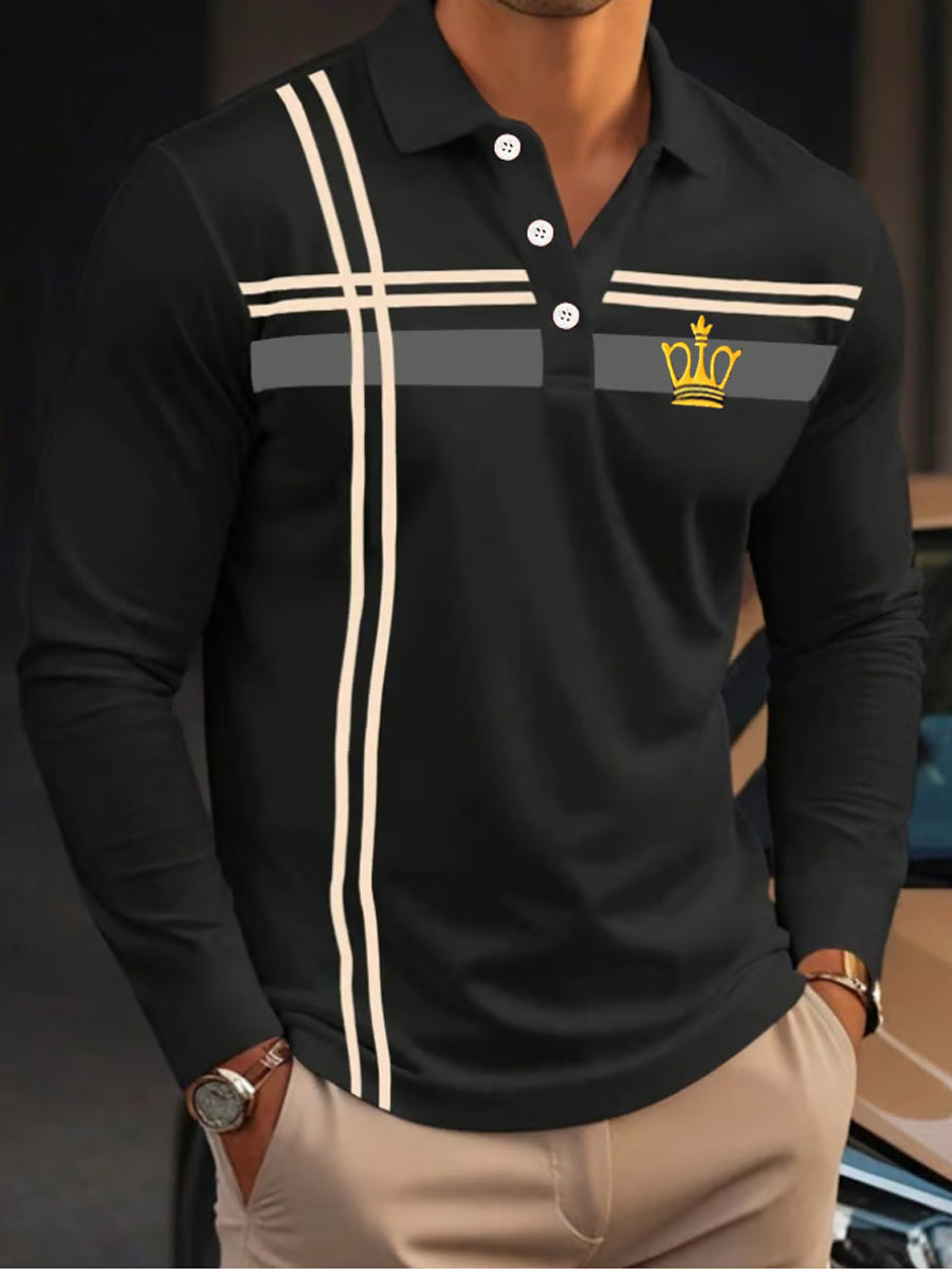 Pánské retro business casual dlouhý rukáv pólo