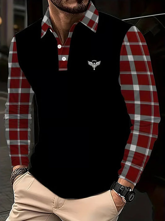 Pánské retro business casual dlouhý rukáv pólo