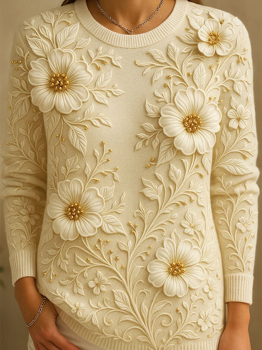 Women's vintage floral print comfortable casual svetr