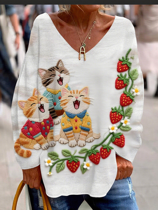 Dámské vintage zvířecí tisk pohodlné casual top