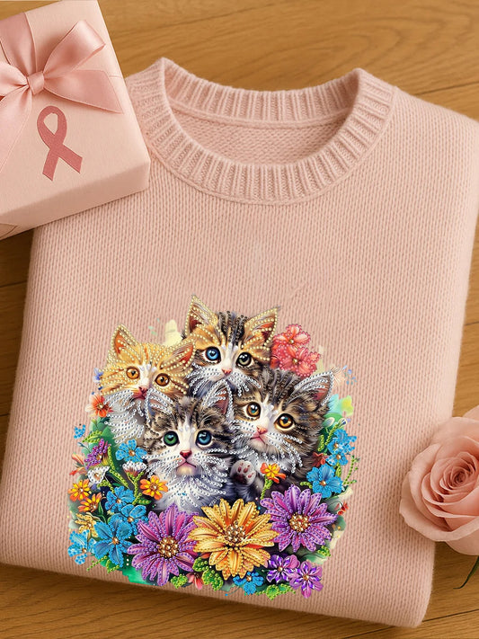 Women's artistic animal print comfortable knitted short sleeve top