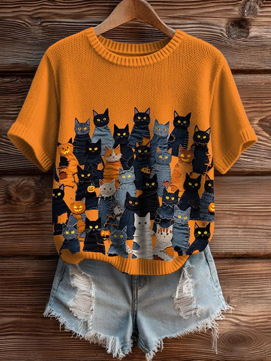 Women's artistic animal print comfortable knitted short sleeve top