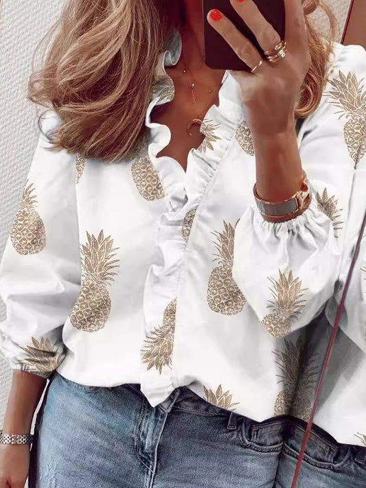 Elegantní dámské šňupavé ananasové v-neck košile