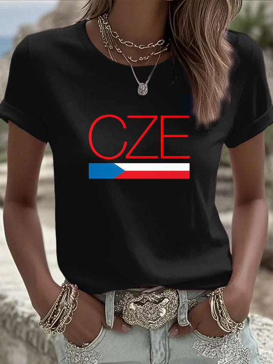 Dámské černé české vlajky jednoduché tričko