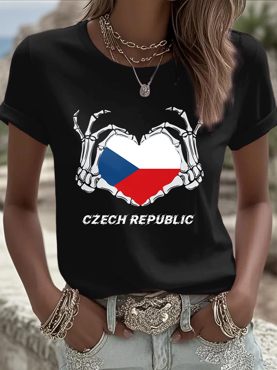 Women's black czech flag trendy t-shirt