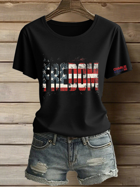 Dámské charlie kirk svoboda tištěné vintage móda volné krátké rukávy t-shirt