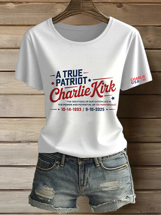 Dámské charlie kirk svoboda tištěné vintage móda volné krátké rukávy t-shirt