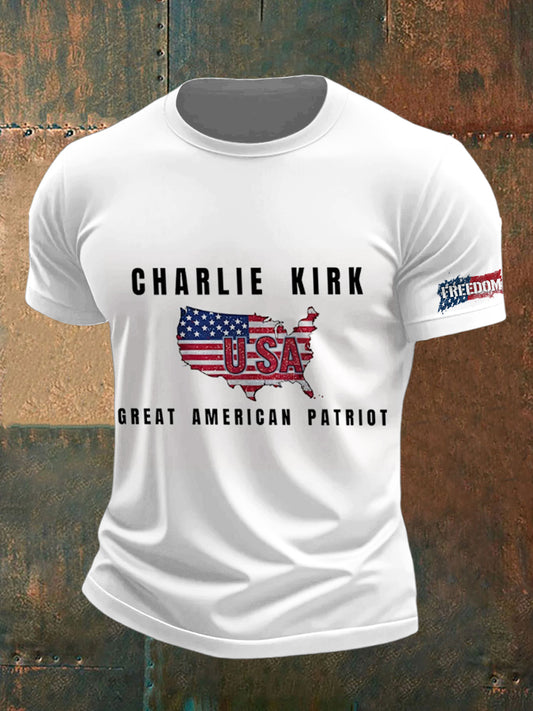 Pánské charlie kirk svoboda vytištěné vintage módy volné krátké rukávy t-shirt