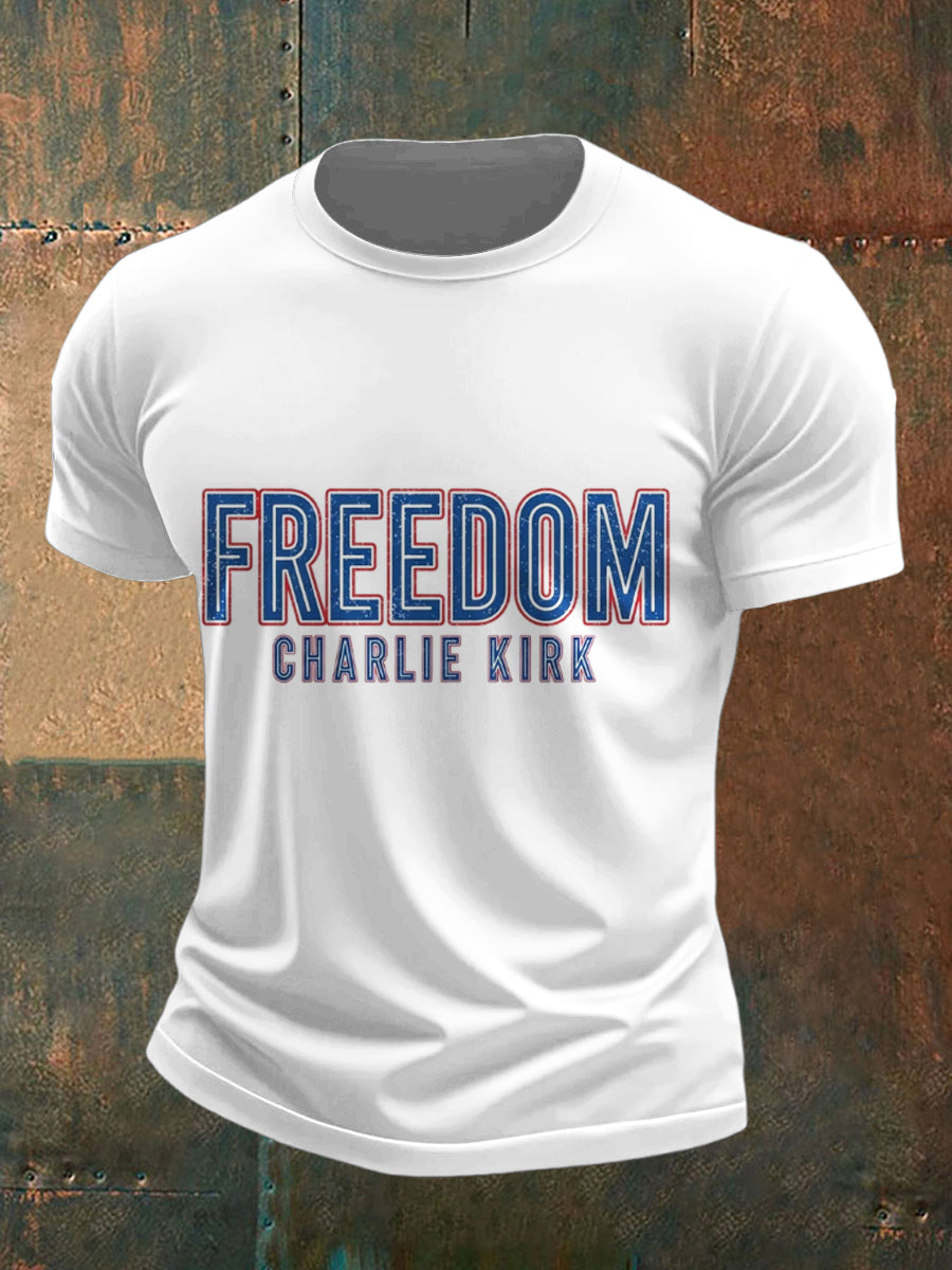 Pánské charlie kirk svoboda vytištěné vintage módy volné krátké rukávy t-shirt