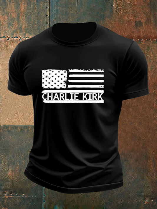 Pánské charlie kirk tištěné vintage fashion volné krátké rukávy t-shirt