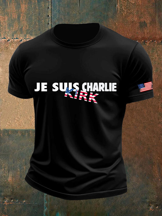 Pánské charlie kirk tištěné vintage fashion volné krátké rukávy t-shirt