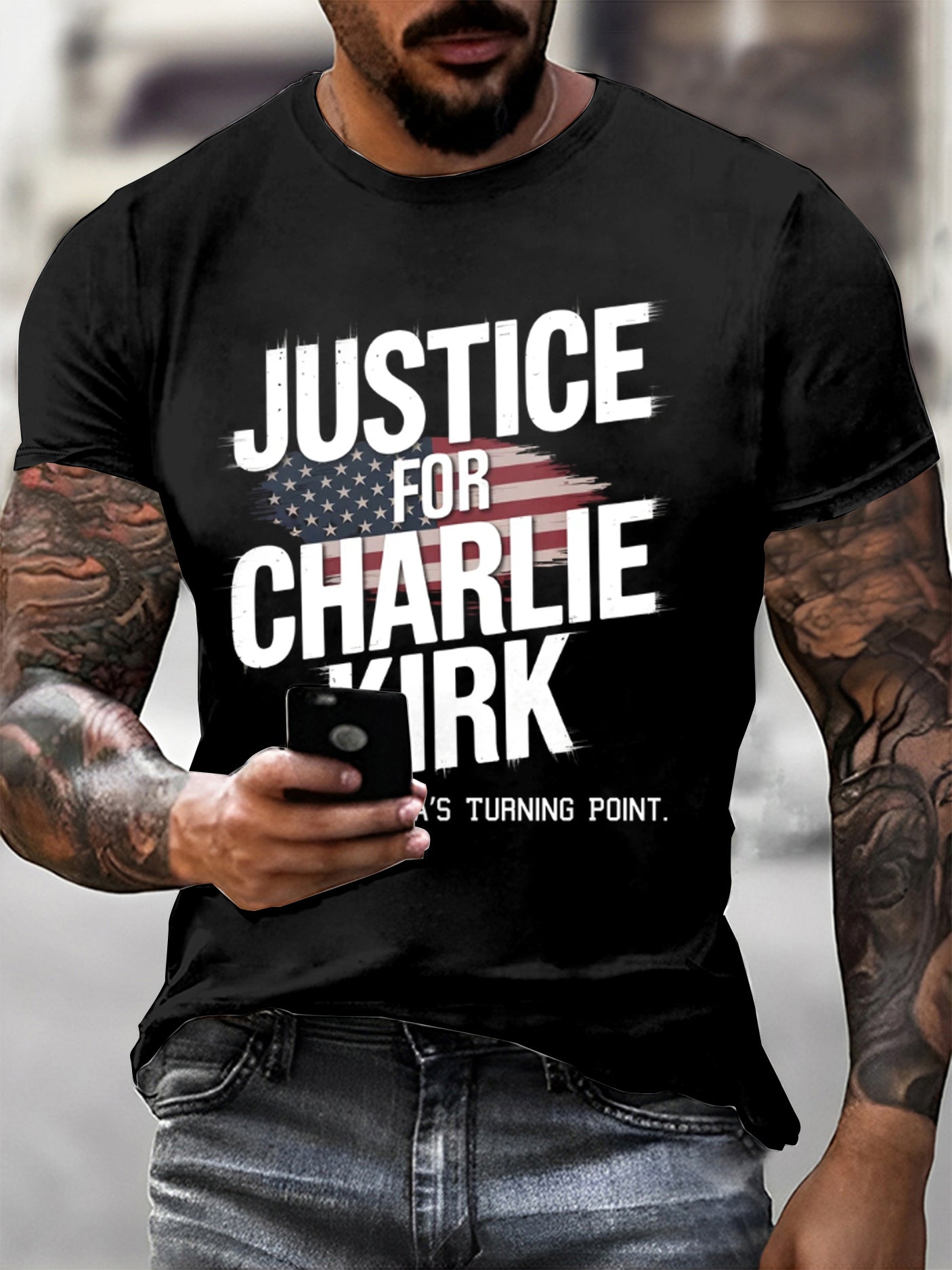 Pánské charlie kirk tištěné vintage fashion volné krátké rukávy t-shirt