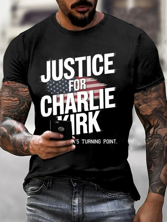 Pánské charlie kirk tištěné vintage fashion volné krátké rukávy t-shirt