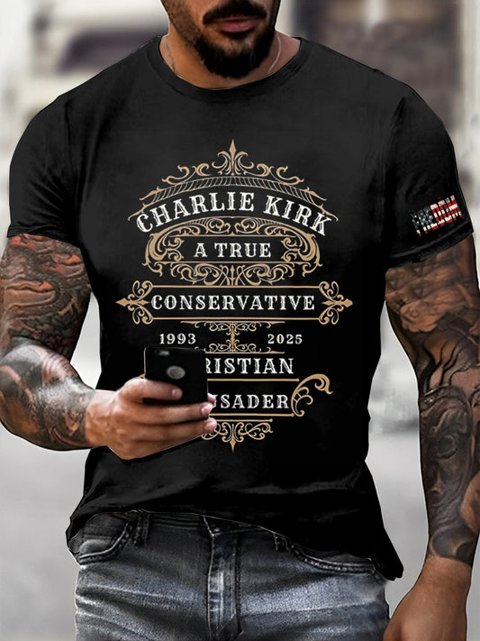 Pánské charlie kirk svoboda vytištěné vintage módy volné krátké rukávy t-shirt