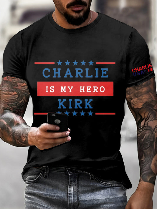 Pánské charlie kirk tištěné vintage fashion volné krátké rukávy t-shirt