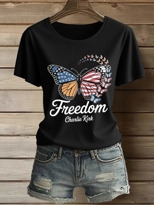 Dámské charlie kirk svoboda tištěné vintage móda volné krátké rukávy t-shirt