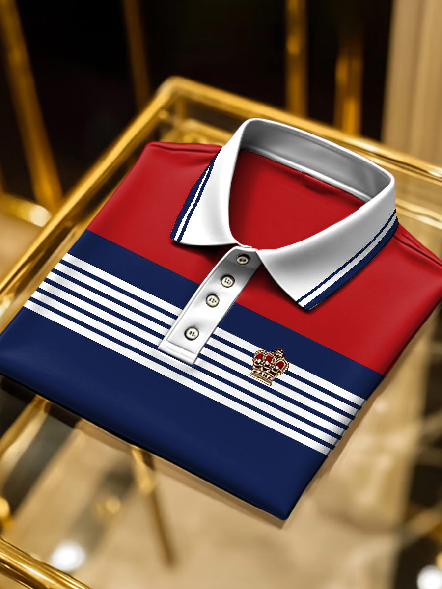 Pánské červené a modré pruhované vintage pólo