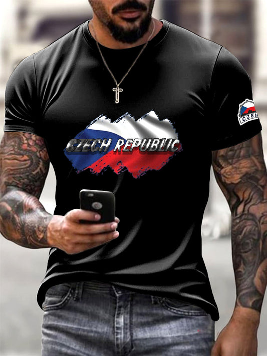 Men's black czech flag fashion t-shirt