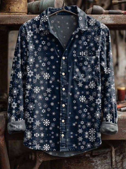 Retro snowflake print casual s dlouhými rukávy