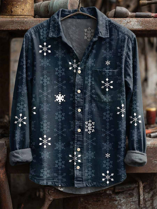 Retro snowflake print casual s dlouhými rukávy