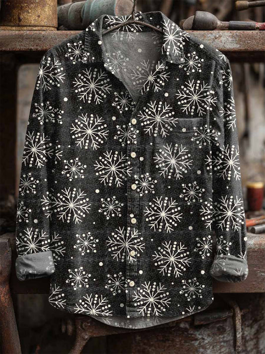 Retro snowflake print casual s dlouhými rukávy