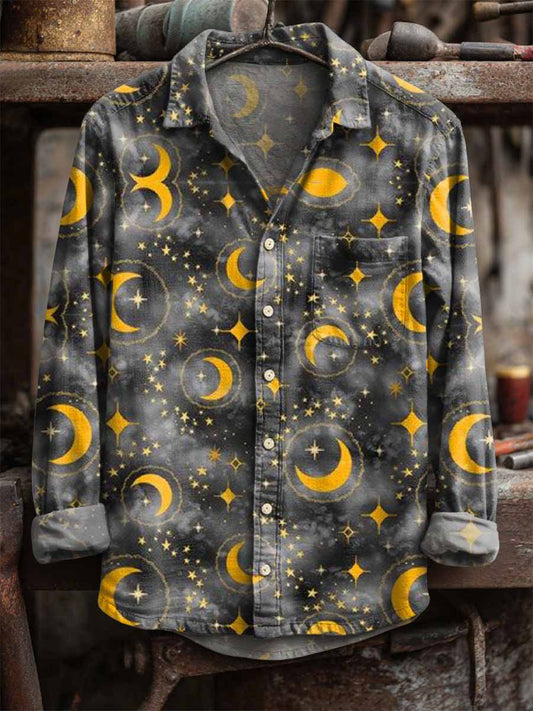 Retro star and moon print casual s dlouhými rukávy