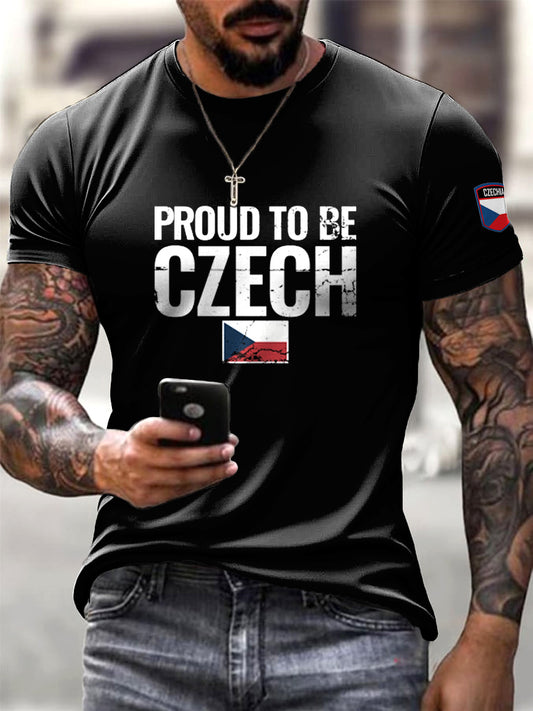 Pánské minimalistické t-shirt s černou českou vlajkou
