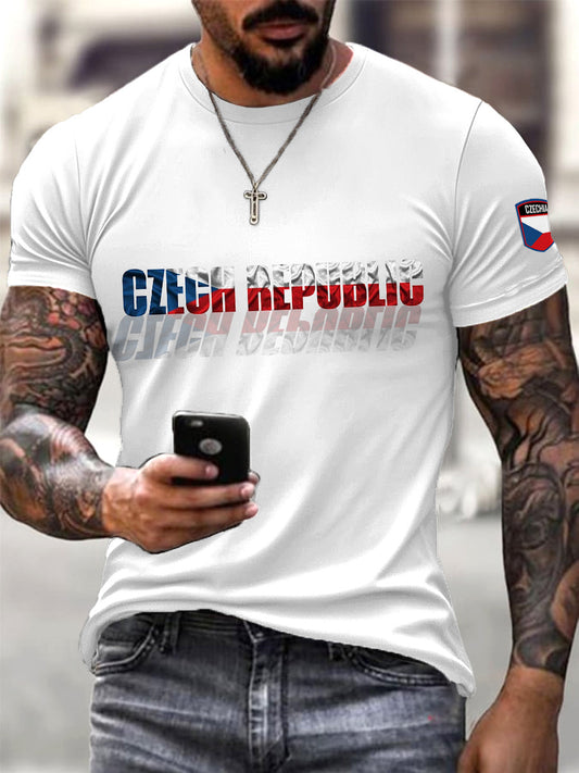 Men's white czech print casual t-shirt