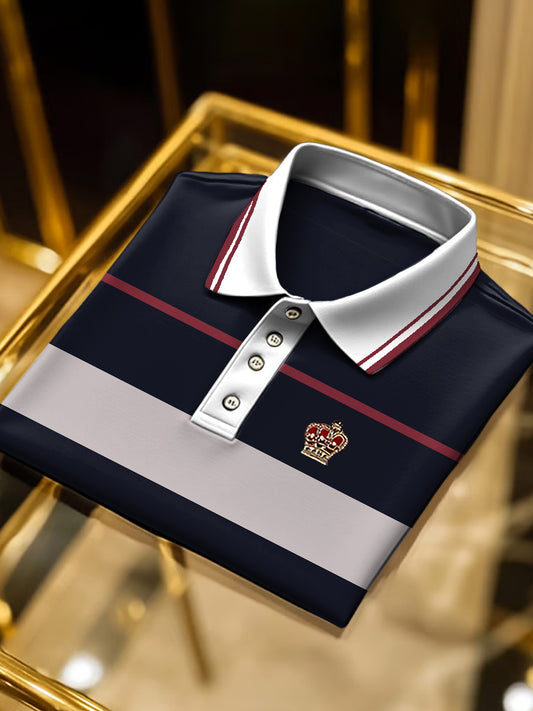 Mužské námořní modré pruhované business polo košile