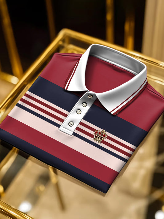 Pánské červené a modré vintage pruhované business polo košile