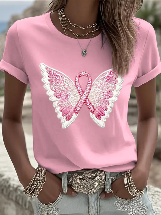 Women's breast cancer ribbon art casual t-shirt
