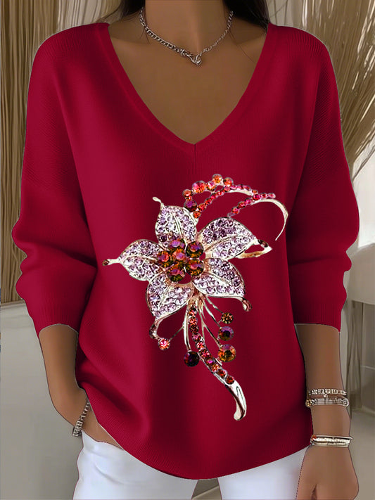 Dámské vinobranie květinové kamínka umění v-neck top