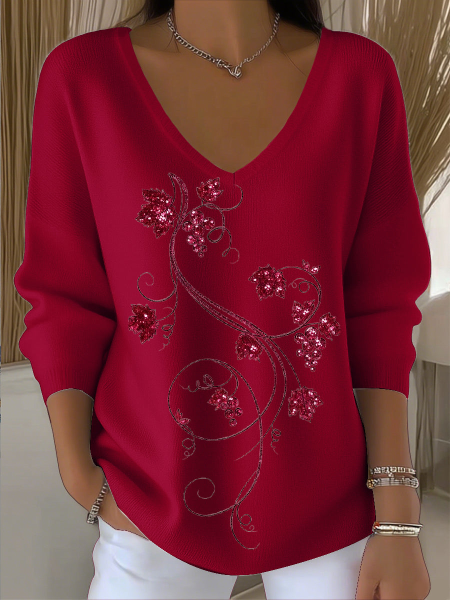 Dámské vintage listy liber umění v-neck top