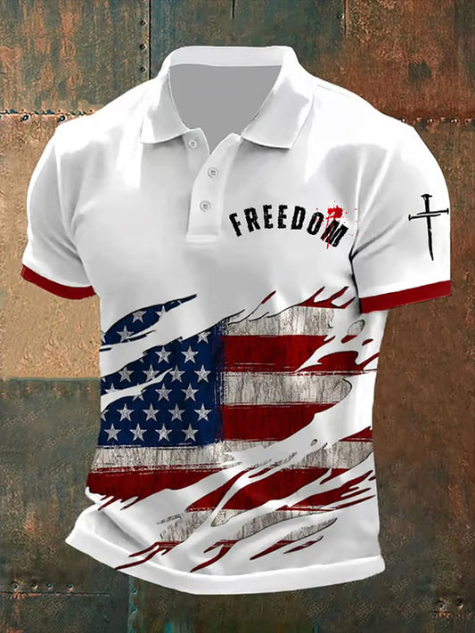 Pánské vintage polo tričko s motivem americké vlajky