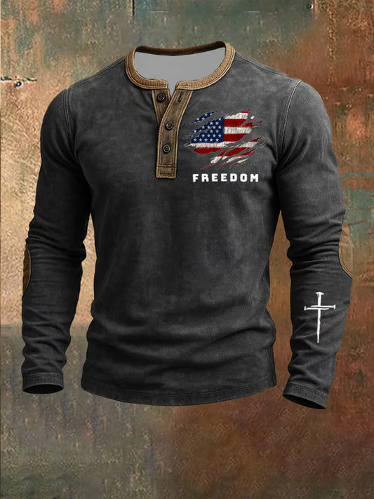 Lidská svoboda americká vlajka tisk neformální henley